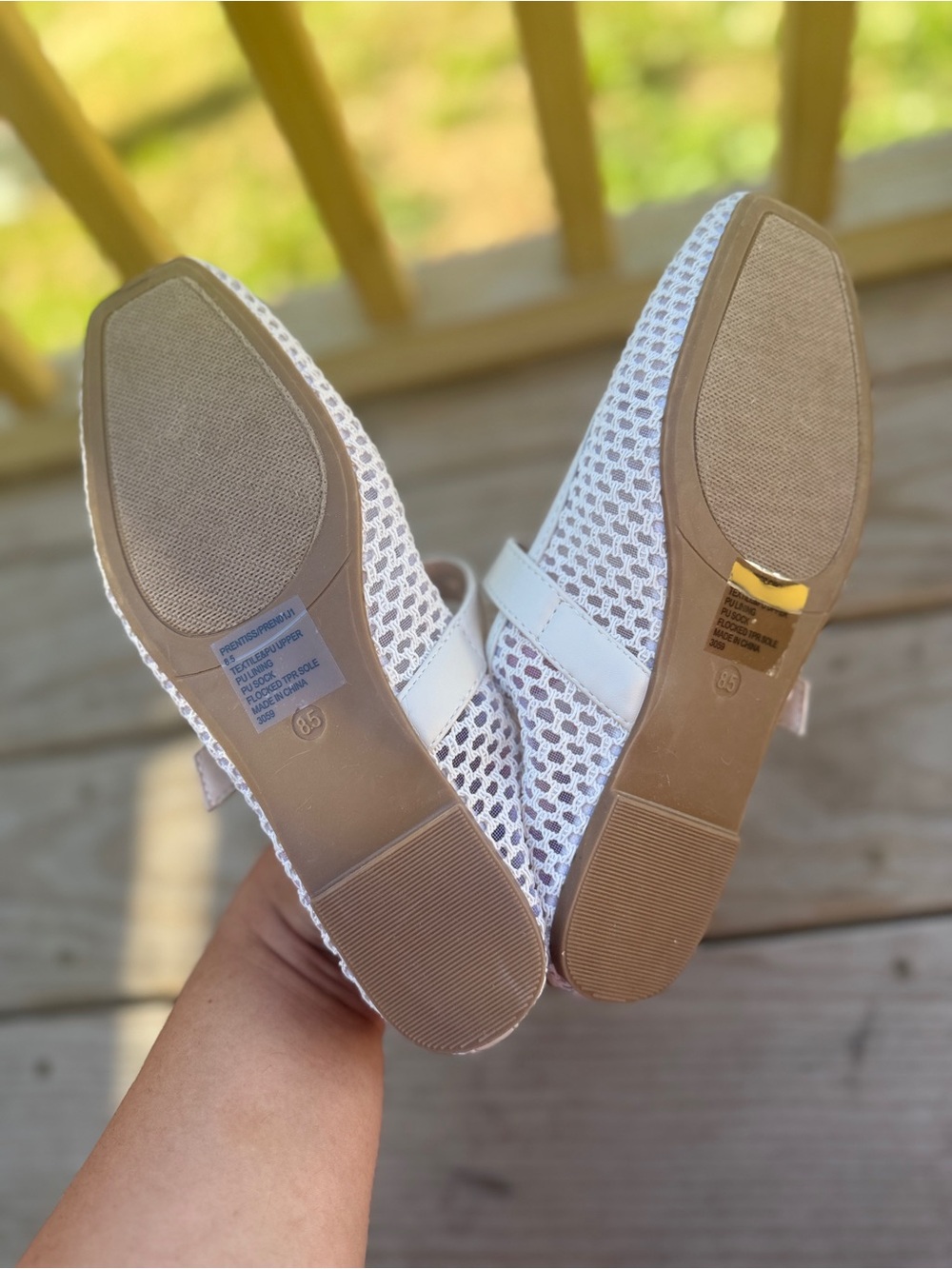 Steve Madden White Mesh Mary Jane Flats with Gold Buckles - Picture 6 of 6
